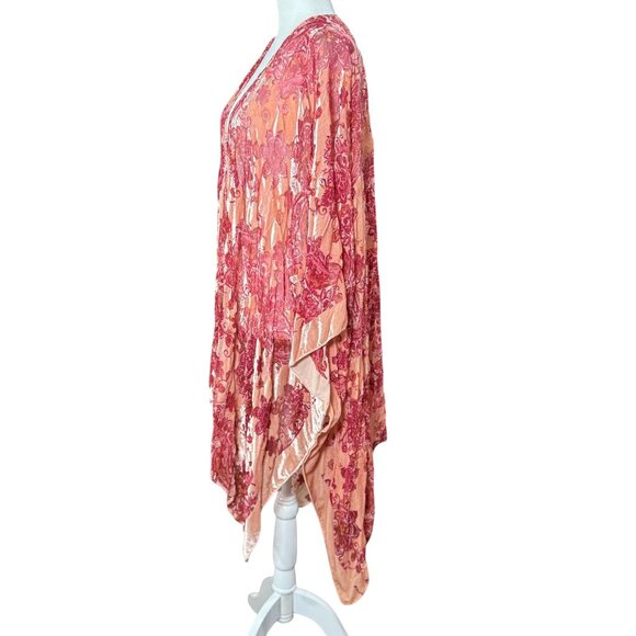 NEW Torrid Velvet Burnout Pink Red Whimsy Goth Fairy Kimono Cardigan Shawl Sheer - Picture 5 of 16